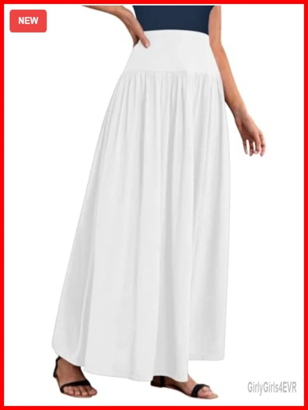 Maxi Skirt with Pockets Elastic Waist A-Line Long Skirt